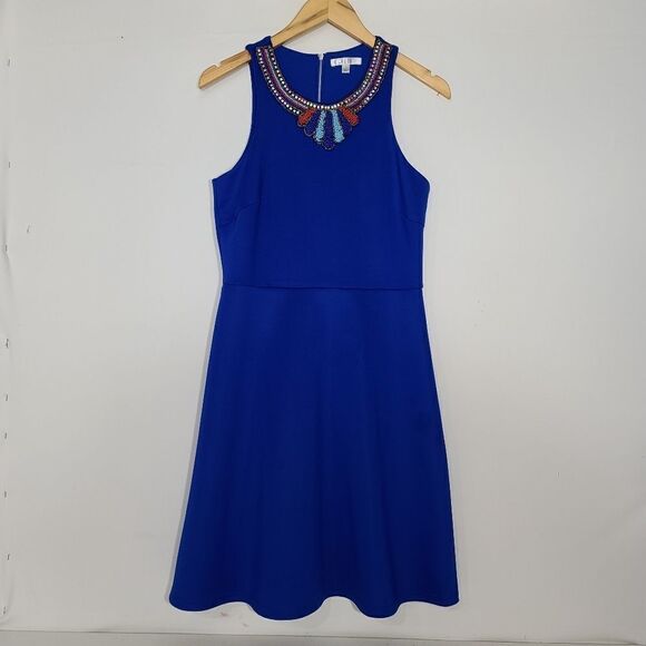 Intense Cobalt Sleeveless Beaded A-Line Dress - Picture 9 of 12